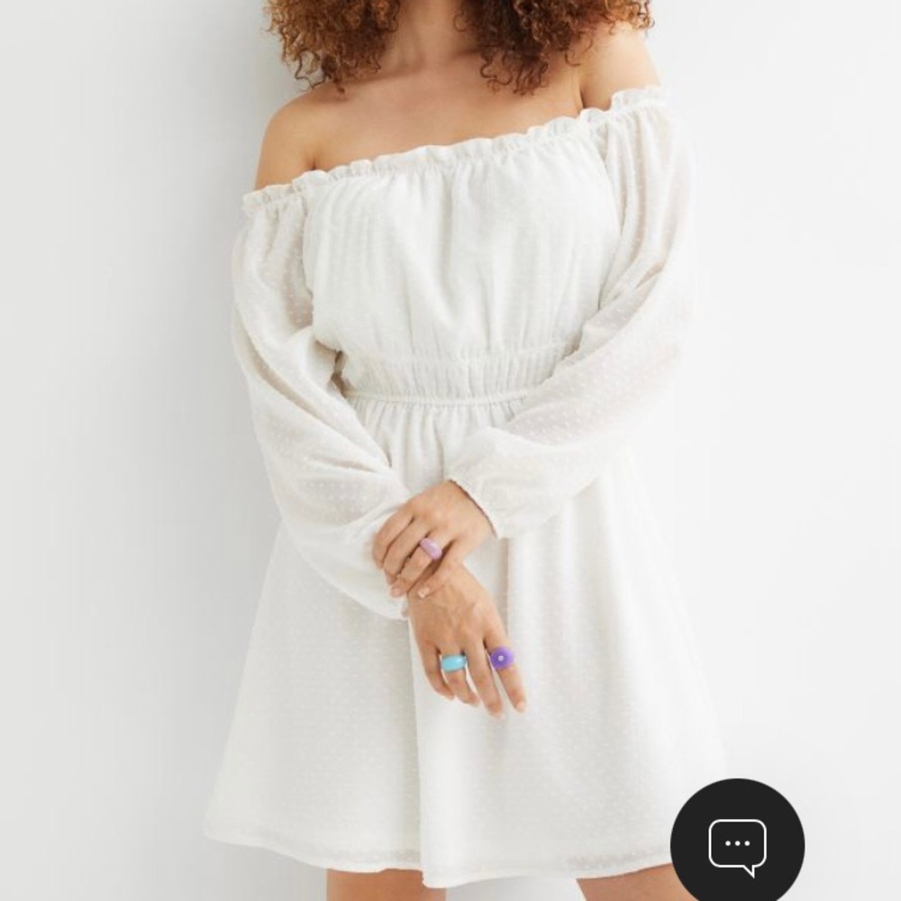New H&M White Swiss Dot Off-the-shoulder Dress, Plus Sizes XXL and 3XL, coquette